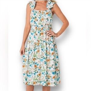 Peyton &‎ Parker Women Medium Floral Multicolor A-Line Stretch White Dress